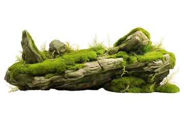 Enchanted Moss Rock Oasis on White or PNG Transparent Background.