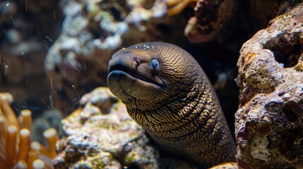Close-up of a moray eel in rocks