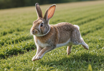 Fototapeta premium A rabbit hopping through a field. 