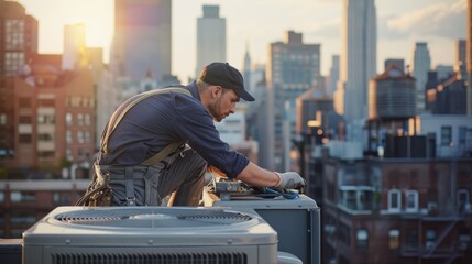 The technician on rooftop - Powered by Adobe