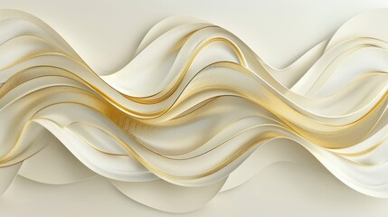Obraz premium Elegant abstract design with flowing golden and white curves, creating a harmonious and sophisticated visual effect.