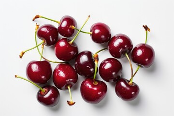 Red Cherries Floating Lightly on White Background