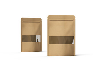 3D render of a generic paper doypack with the window hole on a transparent background