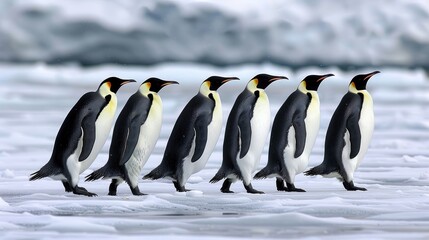Fototapeta premium Emperor penguins walking on ice
