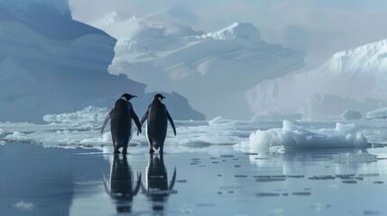 Naklejka premium Emperor penguins walking on ice