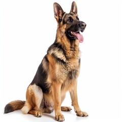 Sitting and panting German shepherd, isolated on white