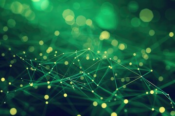 Intricate Green Network Connections with Dotted Lines and Nodes