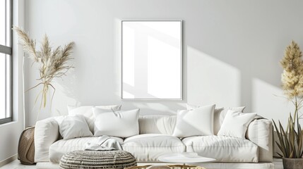 White Sofa with Pampas Grass in a Minimalist Living Room