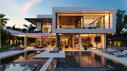 Obraz premium Modern Luxury Mansion at Twilight