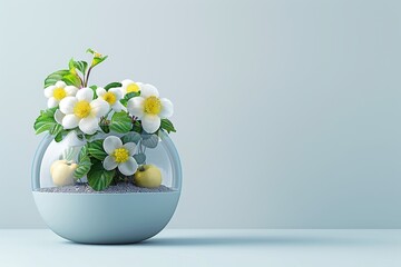 Minimalistic floral arrangement with white daisies in a glass bowl creating a serene and elegant decor