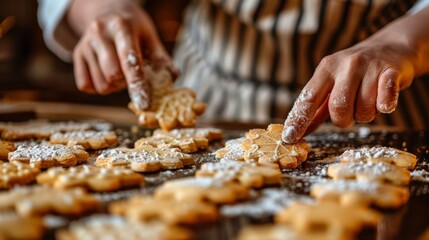 Close-up of female hands preparing cookies for baking. Bakery. Bake. Cookies.