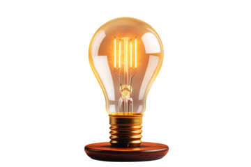 Illuminating Elegance: Wooden-Based Light Bulb on White or PNG Transparent Background.