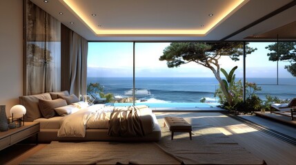 Fototapeta premium Luxurious Oceanview Bedroom