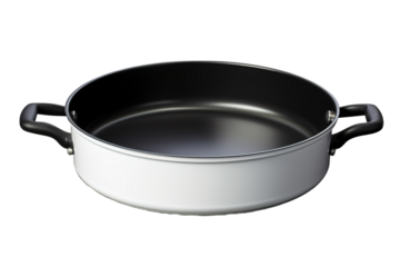 Elegance in Monochrome: A White Pan With Black Handles on White or PNG Transparent Background.