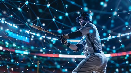 AI powered sports analytics concept with computer vision tracking players in action, showcasing real time performance analysis, and machine learning for enhanced coaching.