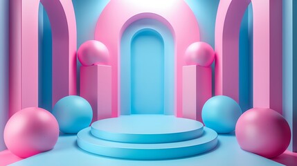 Abstract 3D Background with Blue and Pink.
