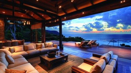 Fototapeta premium Luxurious Beachfront Villa at Sunset