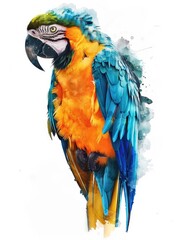 Fototapeta premium A vibrant parrot perched on a white surface, showcasing its bright plumage
