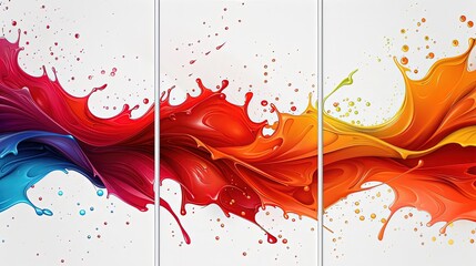 Radiant Spectrum: Splash of Paint on Canvas in Three Panels