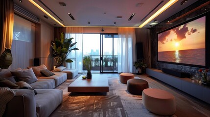 Fototapeta premium Modern Luxury Living Room with Home Theater