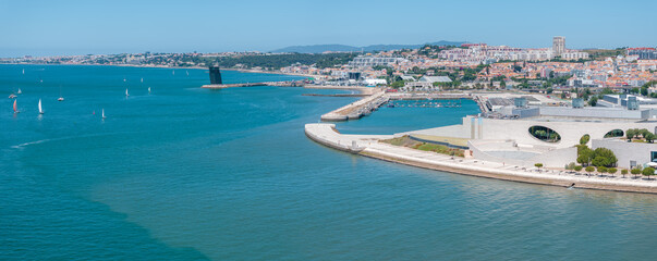Amphitheatre with a view over the Tagus River on the Champalimaud Foundation premises. Aerial view...