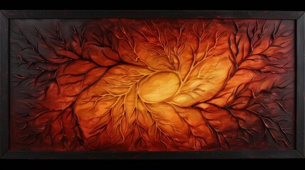 Fototapeta premium Vibrant Oil Painting Showcasing Radiating Red-Orange Flower