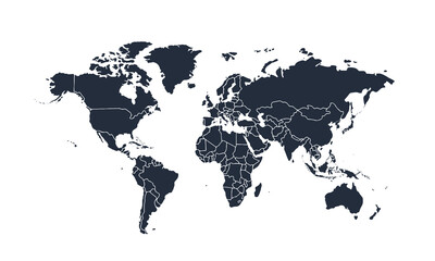 World map modern color,isolated on white background for website layouts,background,education, precise,customizable,Travel worldwide,map silhouette backdrop,earth geography, political,reports.