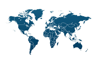 Fototapeta premium World map modern color,isolated on white background for website layouts,background,education, precise,customizable,Travel worldwide,map silhouette backdrop,earth geography, political,reports.