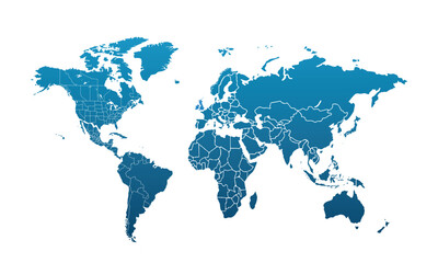 Naklejka premium World map modern color,isolated on white background for website layouts,background,education, precise,customizable,Travel worldwide,map silhouette backdrop,earth geography, political,reports.