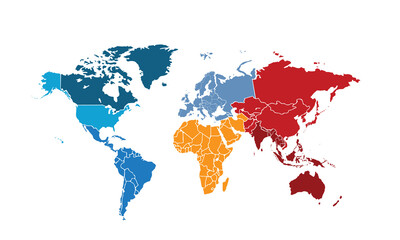 World map with individual colors,isolated on white background for website layouts,background,education, precise,customizable,Travel worldwide,map silhouette backdrop,earth geography, political,reports