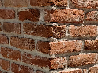 Retro Brick Wall Design: Cement Vintage Point Around the Angle with Light and Shadow.