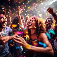 Obraz premium people celebrating, new year celebration, music night, disco night, party night