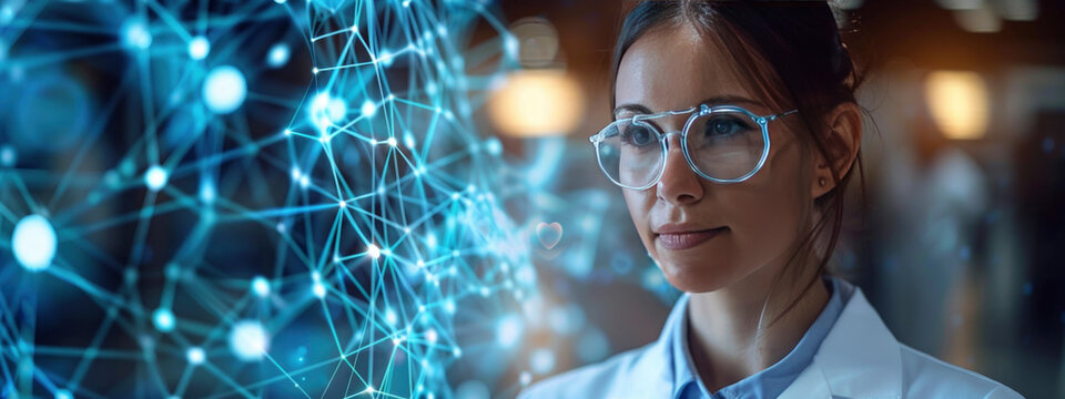 medicine of the future concept. caucasian,  european doctors use artificial intelligence in work. banner