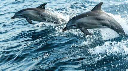 Fototapeta premium Playful dolphins jumping out of the ocean