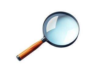 Enigmatic Exploration: A Magnifying Glass With a Wooden Handle on White or PNG Transparent Background.