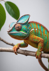 Obraz premium A colorful chameleon changing its color. 