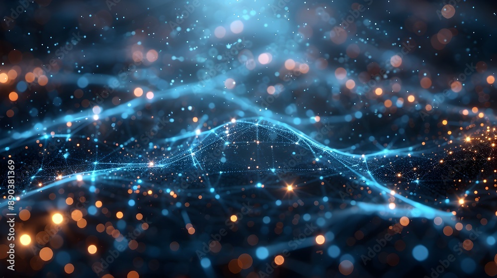 Poster dazzling digital network visualization with interconnected nodes and data streams futuristic cyber t