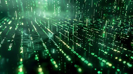 Flowing Digital Matrix with Glowing Binary Code and Abstract Cyber Elements