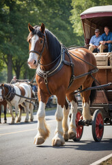 Obraz premium A majestic Clydesdale horse pulling a wagon. 