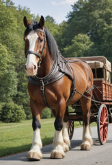Obraz premium A majestic Clydesdale horse pulling a wagon. 