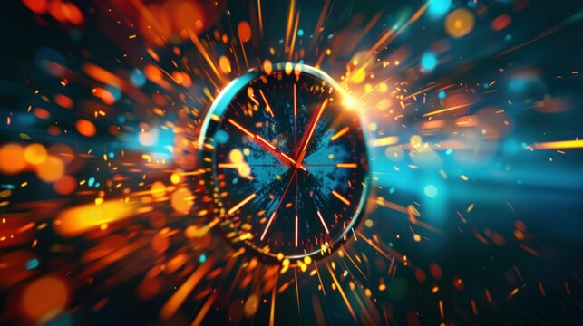 Exploding Clock with Dynamic Light Effects. Generative ai.