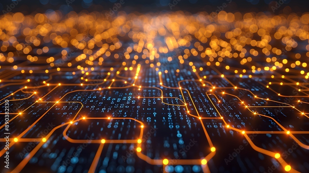 Poster cyber network visualization with glowing lines and nodes dynamic and futuristic background concept