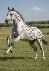 Obraz premium A playful Appaloosa bucking in a field. 
