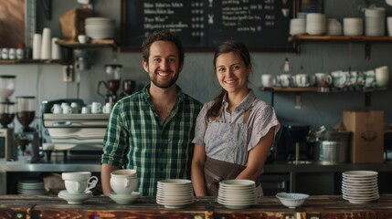 The smiling cafe owners