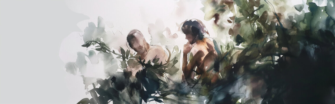 Adam und Eva Aquarell Zeichnung - Adam and Eve watercolor drawing