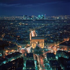 Naklejka premium Paris at night with the Arc de Triomphe in the centre