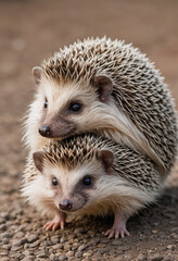Fototapeta premium A prickly hedgehog uncurling and stretching. 
