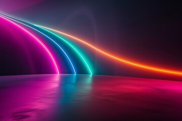 Obraz premium Abstract neon light trails on a dark background creating a dynamic and vibrant visual effect