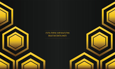 luxury black background with abstract golden geometric hexagon shape