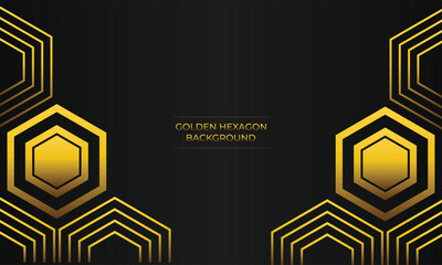 luxury black background with abstract golden geometric hexagon shape